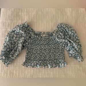 Floral Blue Smocked Women's Top